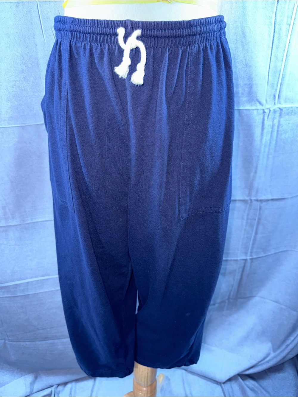 3129-Blair Navy Blue Capris with White Drawstring